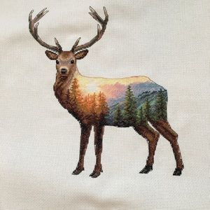 NEW hand sewn elk with mountain scene wall art